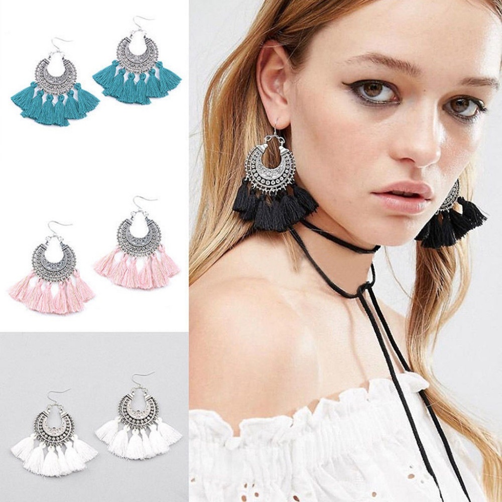 SALE 2/$25 ~ Etched Silver Fringe Earrings WHITE - Picture 3 of 4